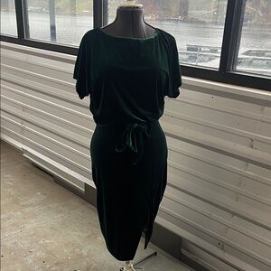 Kensie Dark Green Velvet Midi Dress